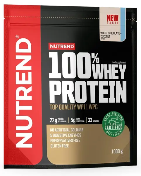 100% Whey Protein, ciocolată albă și cocos, 1000 g, Nutrend