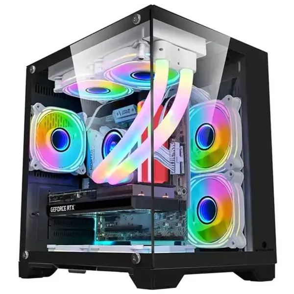 1st PLAYER Carcasa 1stPLAYER Gaming MV5-TP-bk, 5 ventilatoare aRGB infinity efect plus PWM, Micro-ATX, telecomanda, Negru