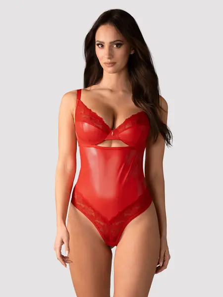 2XL/3XL - Body din material ce imita pielea Aliosa Rosu