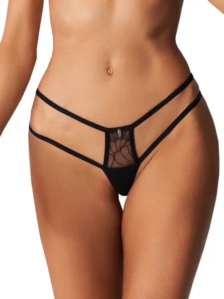 2XL/3XL - Chilot din dantela cu decupaj la spate si benzi elastice decorative Arrowel panties n Negru