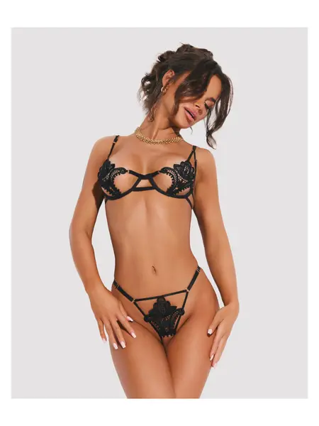 2XL/3XL - Set trendy compus din sutien si chilot crotchless Set Luise Sublim - 1 Negru