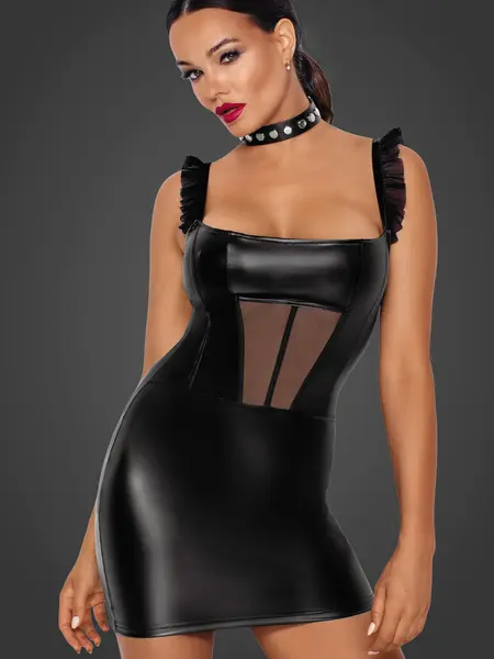 2XL - Rochie trendy din imitatie de piele F257 Negru