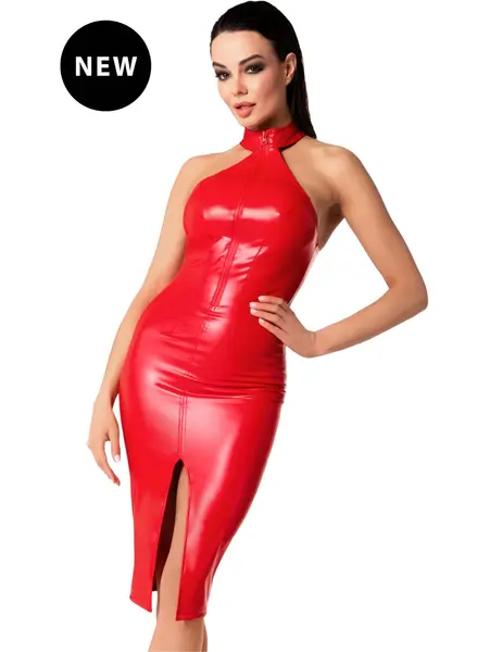 2XL - Rochie trendy din imitatie de piele F354 Rosu