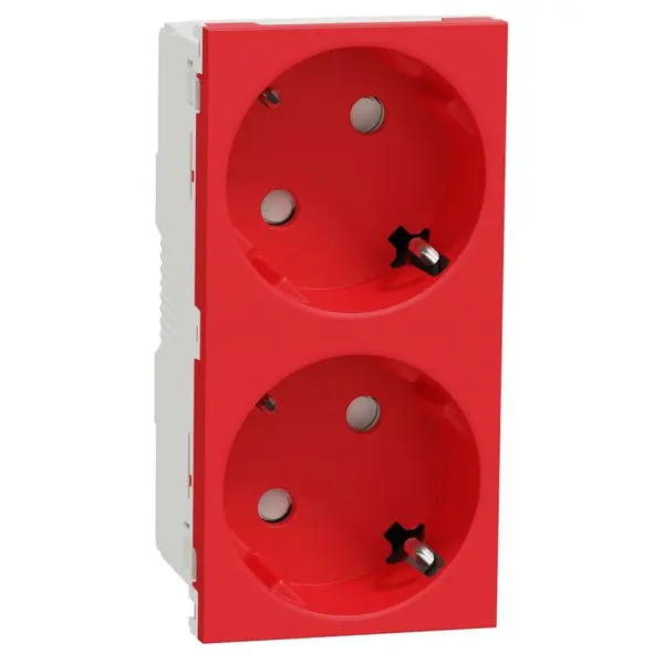 2xPriza modulara 2P+E, fara surub cu obturator Schneider Noua Unica NU306603, rosu