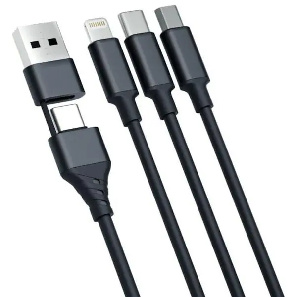 3MK Cablu de date, 3MK, USB-A la USB-C / MicroUSB / Lightning, 1.5 m, Negru