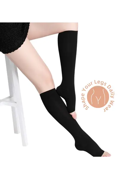 4XL - Ciorapi Compresivi Medicali Soxly Clasa I (15-21 mmHg) - Pana La Genunchi - Negru - Vârf Deschis Ciorapi Compresivi Medicali Soxly Pana La Genunchi...