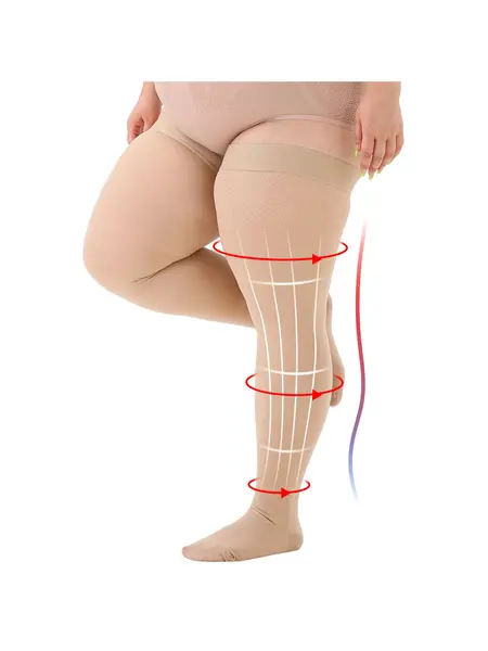 4XL - Ciorapi Compresivi Medicali Soxly Clasa I (15-21 mmHg) - Până la Coapsă - Bej - Vârf Închis Ciorapi Compresivi Medicali Soxly Până la Coapsă Clasa...