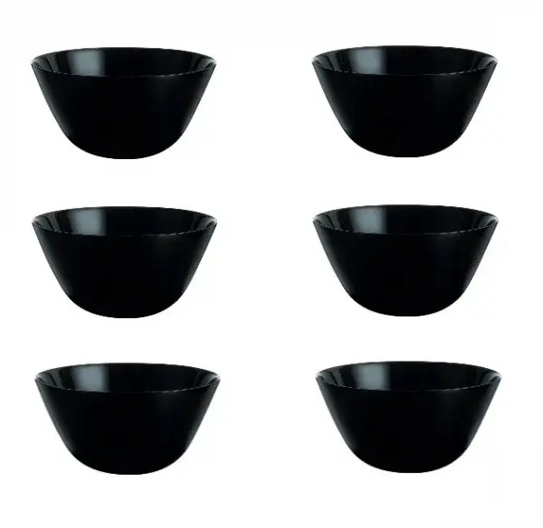6 boluri de servit din opal pentru supa, negru, 650 ml