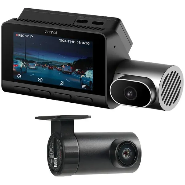 70MAI Sistem de camere auto 70mai Dash Cam 4K T800 + camera spate RC24 + card microSD 256 GB inclus, Negru