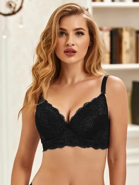 75C - Sutien clasic cu dantela si bretele detasabile B4051-1 Negru