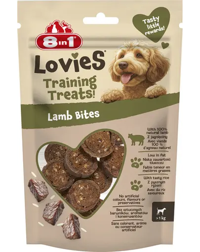 8IN1 Lovies Training Treats Lamb Bites 90 g recompense pentru dresaj cu miel și orez pentru câini