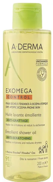 A-Derma Exomega Control Ulei de duș emolient anti-zgârieturi, 200 ml
