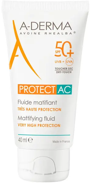 A-Derma Protect Fluid facial matifiant AC, SPF50+, 40 ml