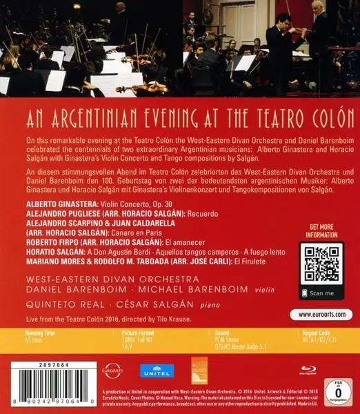 A Tango Evening At the Teatro Colon (Blu-ray Disc) | West-Eastern Divan Orchestra, Daniel Barenboim, Michael Barenboim, Quinteto Real, Cesar Salgan