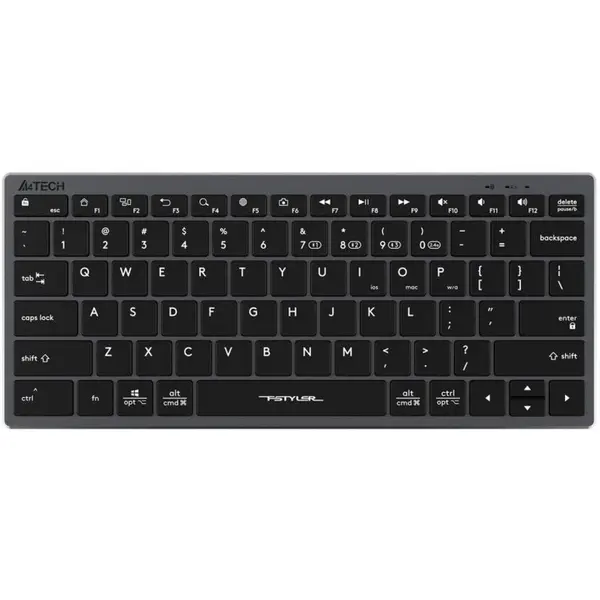 A4tech Tastatura wireless A4tech FStyler FBX51C, Ultra-subtire, 17 mm grosime, 2.4GHz, Bluetooth, USB-C, Gri