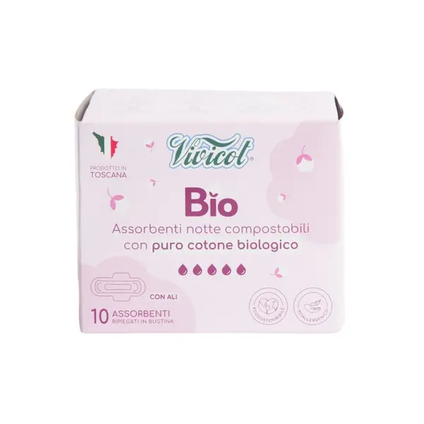 Absorbante de noapte din bumbac compostabil ecologic 5 picaturi 10buc Vivicot