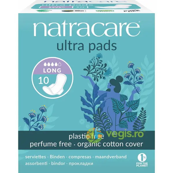 Absorbante Lungi cu Aripioare cu Strat de Bumbac Organic (4 Picaturi) 10buc