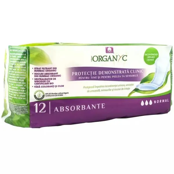 Absorbante Normale pentru Incontinenta, din Bumbac Organic, 12 Bucati, Organyc