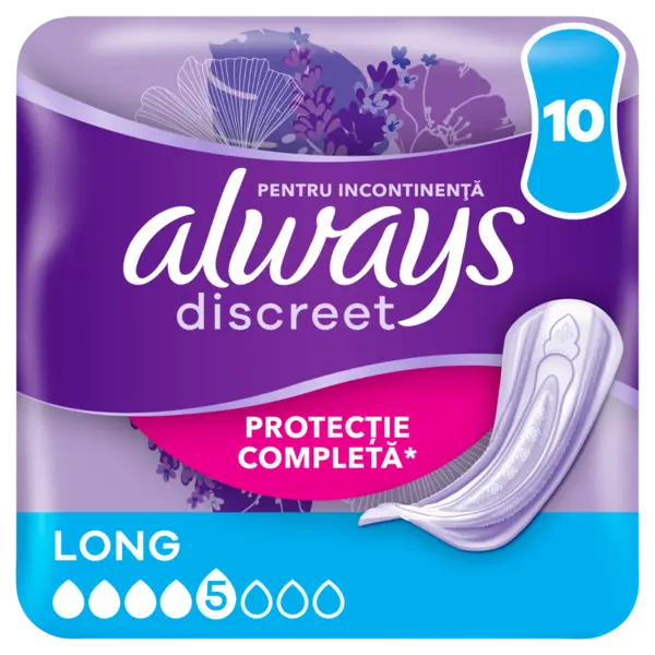 Absorbante pentru incontinenta urinara Discreet Long, 10 bucati, Always