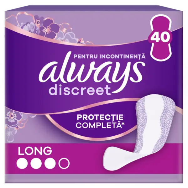 Absorbante pentru incontinenta urinara Discreet Long, 40 bucati, Always