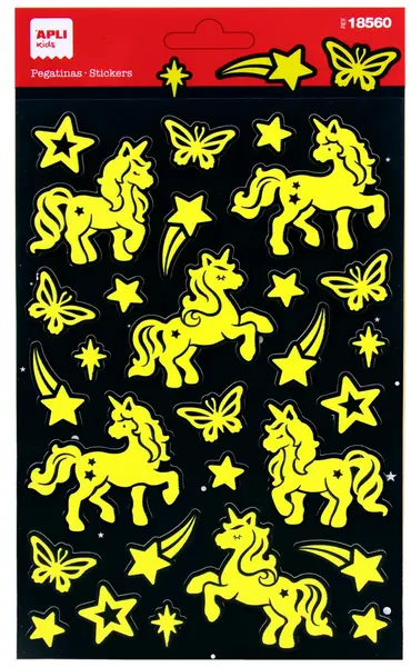 Abtibilduri fosforescente stickere EVA Apli - Unicorni, 29 buc.