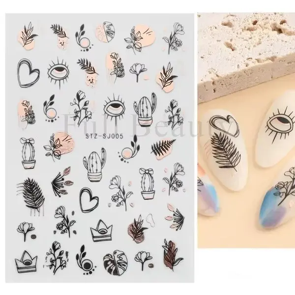 Abtibilduri unghii Marquise, STICKER24, Rose gold/Negru