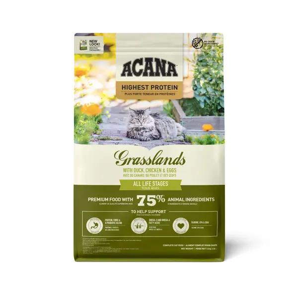 ACANA Highest Protein Grasslands, Rață și Pui, hrană uscată fără cereale pisici, 1.8kg