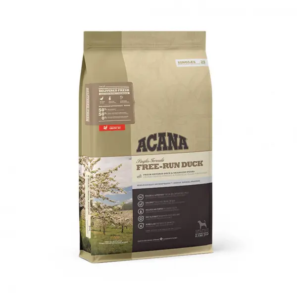 ACANA Singles Free-Run Duck, Rață și Pere, hrană uscată monoproteică fără cereale câini, 11.4kg 11.4kg