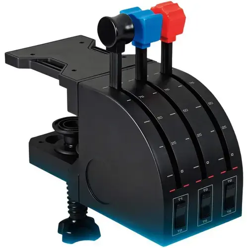 Accelaratie Logitech G Saitek Pro Flight Throttle Quadrant, USB, Compatibil PC, Display LCD, Indicatoare LED (Negru)