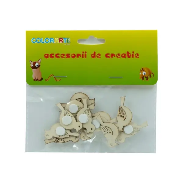 Accesorii creatie , pasari din lemn, cu adeziv, set 12 bucati