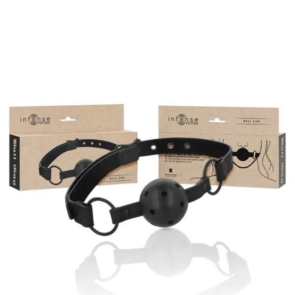 Accesoriu BDSM Intense – Fetish Vegan Leather Ball Gag, din piele vegană, reglabil, bile pentru supunere