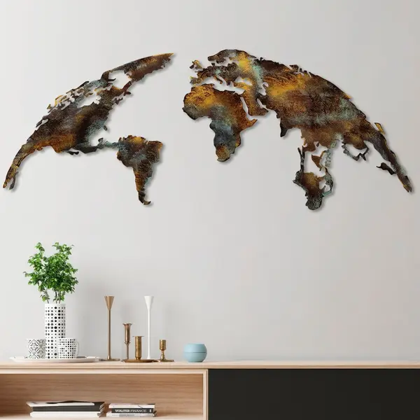 Accesoriu decorativ de perete metalic World Map Medium Multicolor 150x59 cm