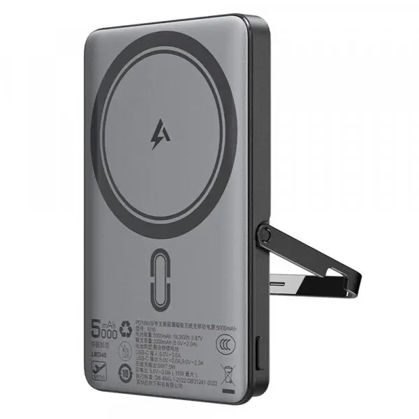AceFast Baterie Externa Wireless Acefast M16, 5000mAh, 18W, PD + FQI, 1 x QI - 1 x USB-C, Neagra