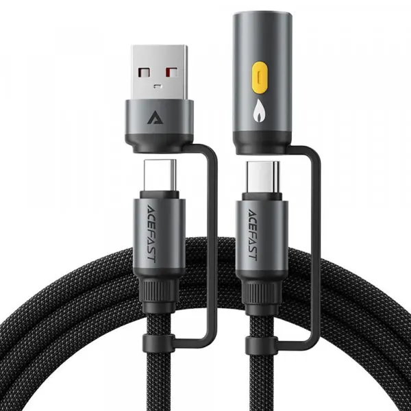 AceFast Cablu Date si Incarcare USB-C / USB-A - USB-C / Bricheta Electrica Acefast J6, 60W, 1.2m, Negru