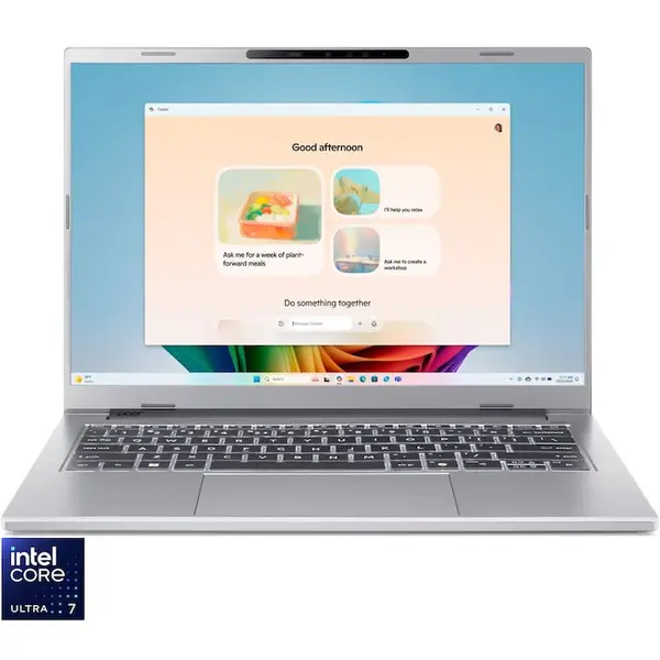 Acer Laptop Acer Aspire 14 AI, Procesor Intel® Core™ Ultra 7 256V, Display 14, WUXGA IPS, 120Hz, RAM 16GB LPDDR5X, 512GB SSD, Placa video Intel® Arc™ Graphics, Windows 11 Home, Pure Silver