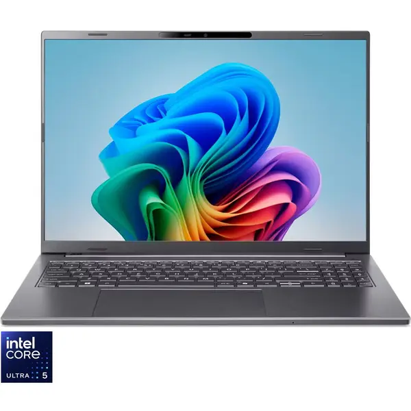 Acer Laptop Acer Aspire 16 AI A16-52M, Display 16'' WUXGA+ (2048 x 1280), OLED, Procesor Intel® Core™ Ultra 5 226V, Memorie RAM 16GB LPDDR5x, Capacitate de stocare 1TB SSD, Placa video integrata Intel Arc, No OS, Gri (INT Keyboard)