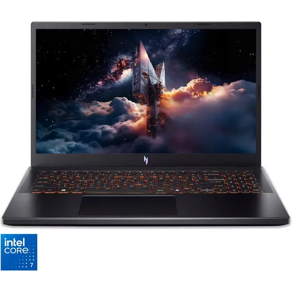 Acer Laptop Gaming Acer Nitro V 15 ANV15-52, Diagonala 15.6 FHD IPS 165Hz, Procesor Intel® Core 7 240H, RAM 16GB DDR4, 1TB SSD, Placa video NVIDIA GeForce RTX 5050 8GB, No OS, Obsidian Black