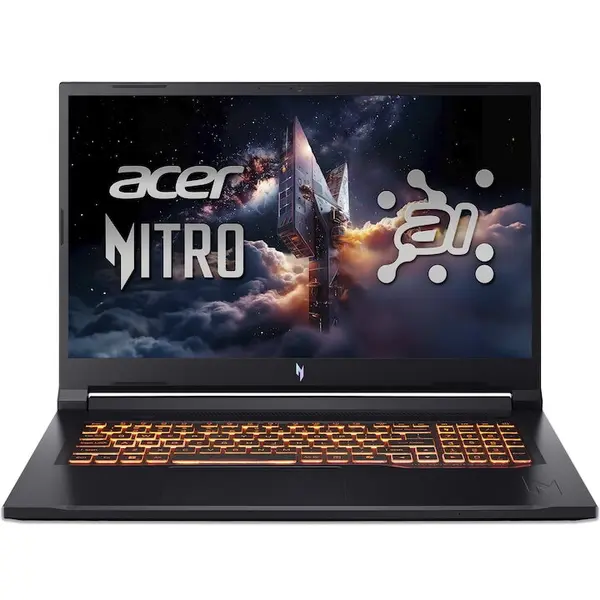 Acer Laptop Gaming Acer Nitro V 17 AI ANV17-41-R956, Procesor AMD Ryzen™ 5 240, Display 17.3 FullHD IPS 144Hz, RAM 16GB DDR5, 1 TB SSD, Placa video NVIDIA® GeForce RTX™ 5050, NO OS, Negru