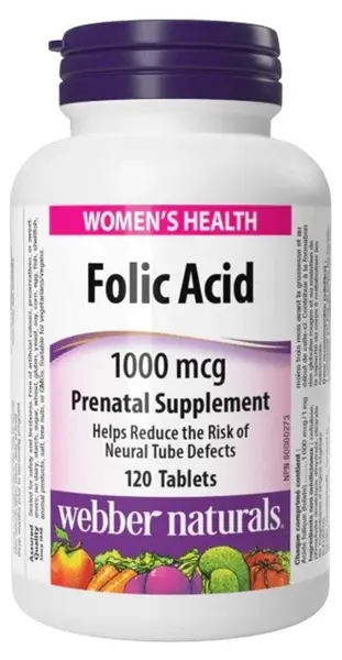 Acid folic, 1000 µg, 120 comprimate, Webber Naturals