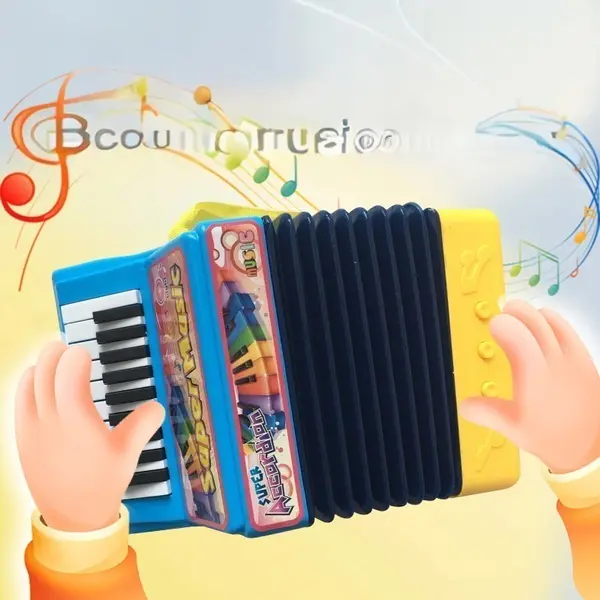 Acordeon jucarie pe baterii pentru copii - 3+ Albastru-Galben