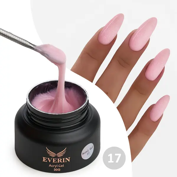 Acryl Gel Everin 30gr Shimmer 17 TPO Free - Polygel Roz Pastel cu Sclipici