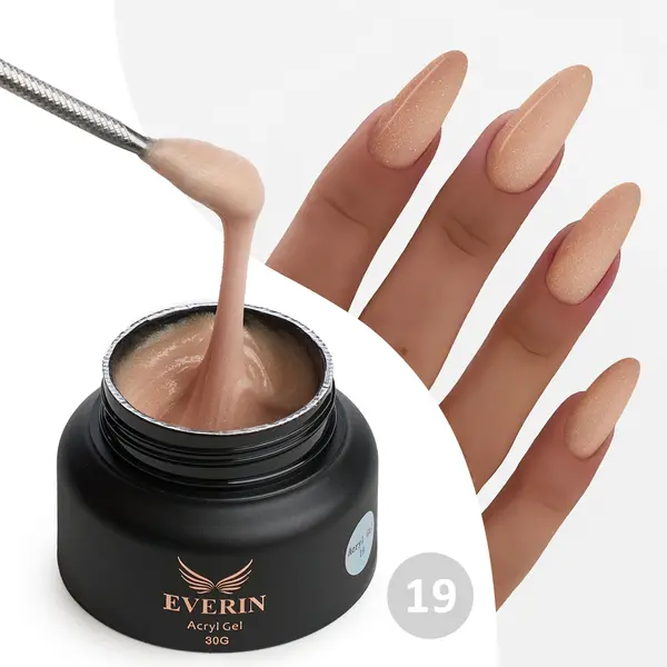 Acryl Gel Everin 30gr Shimmer 19 TPO Free - Polygel Nude Piersica cu Sclipici