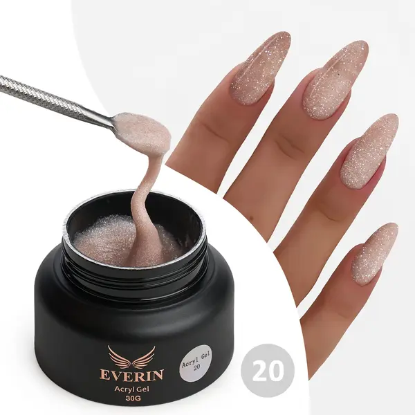 Acryl Gel Everin 30gr Shimmer 20 TPO Free - Polygel Bej Nude cu Sclipici