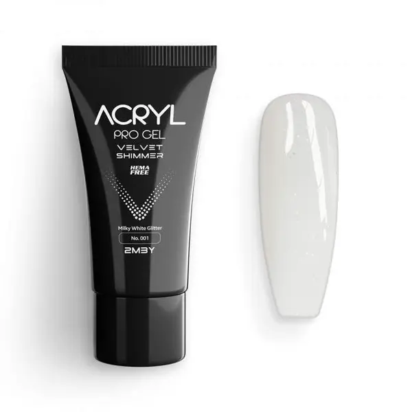 Acryl Pro Gel 2M Velvet Hema Free - Shimmer 001 Milky White Glitter 60gr