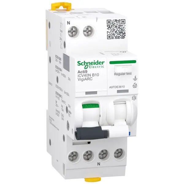 Acti9 AFDD, Intreruptor automat diferential, detectie arc electric, iCV40N, 1P+N, curba B, 10A, 6kA, 30mA tip A-SI, VigiARC RCBO Schneider A9TDE3610