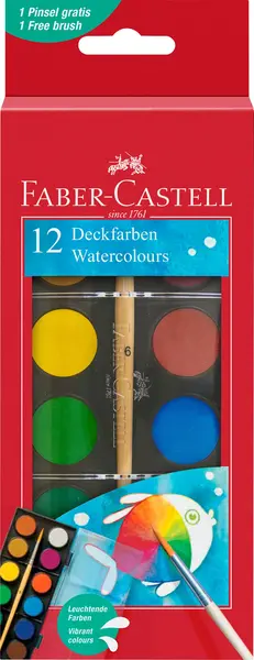 Acuarele 12 culori 24 mm + pensula 2023 Faber-Castell Acuarele 12 culori 24 mm + pensula 2023 Faber-Castell
