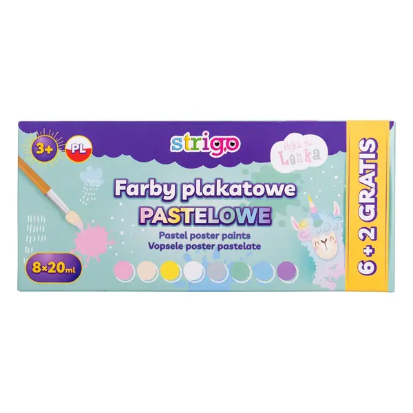 Acuarele Guase Strigo culori pastelate, 8 culori x 20ml