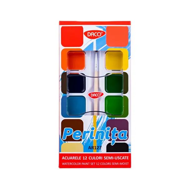 Acuarele pastila, 12culori semi-uscate Perinita, Daco