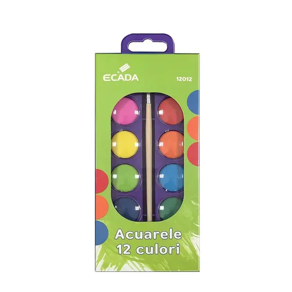 Acuarele pastila, 12culori/set (23mm) + pensula, Ecada