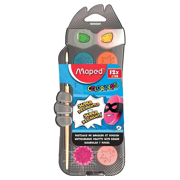 Acuarele pastila, 12culori/set + pensula, Maped ColorPeps
